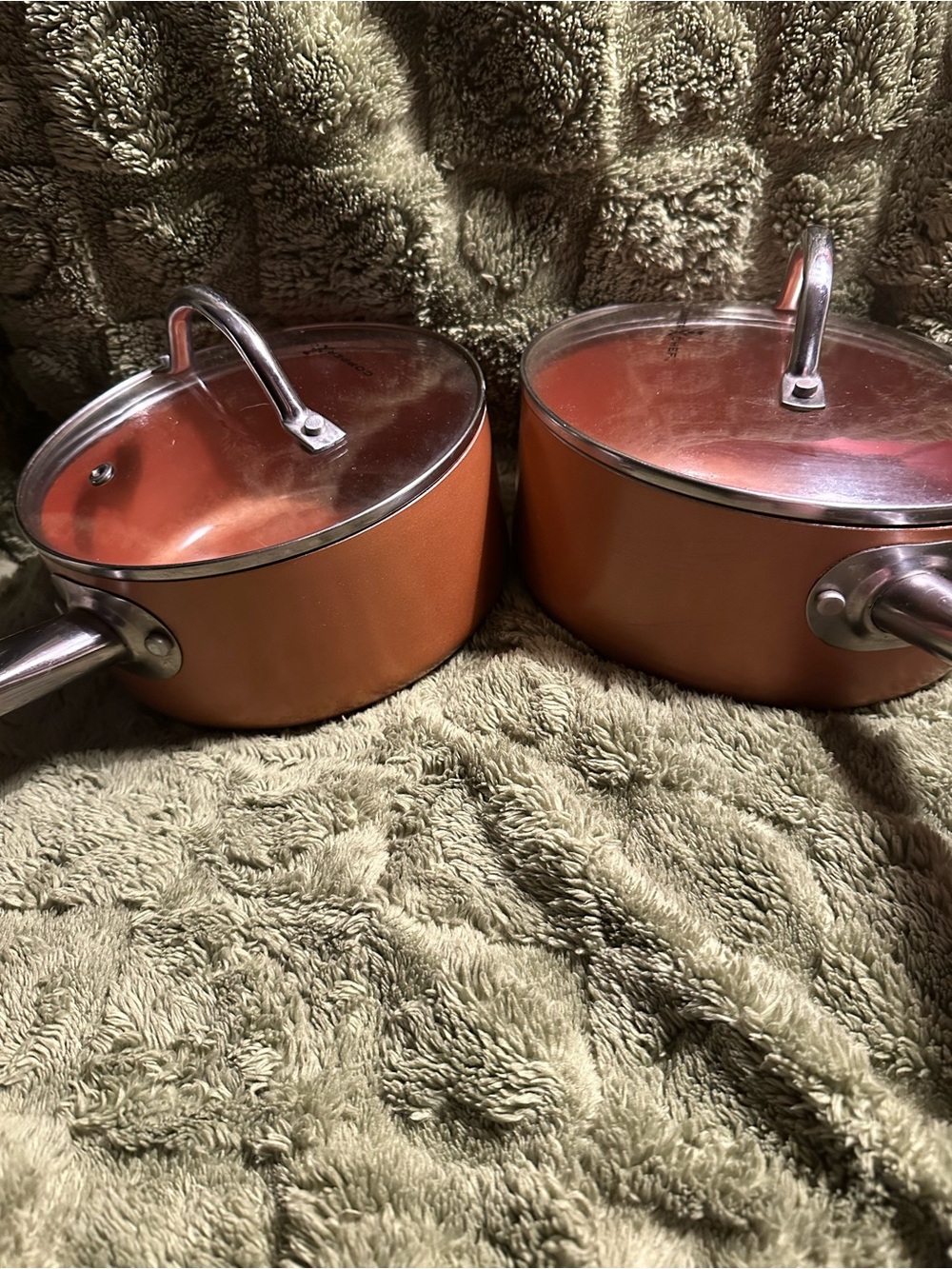 Copper-Tone Nonstick Saucepan Pair with Glass Lids